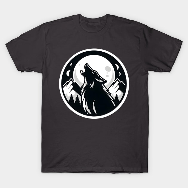 Wolf Howling At The Moon Black T-Shirt by artmythica